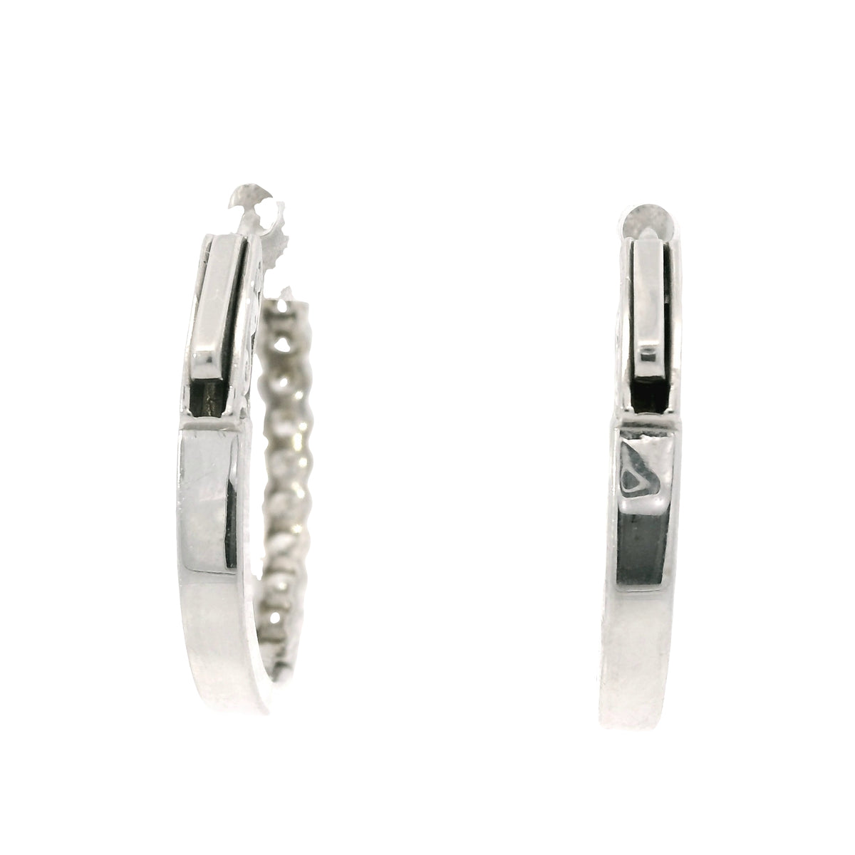 14K White Gold Natural 1.15 Carat Round Brilliant Diamond Bezel Set Hoop Earrings