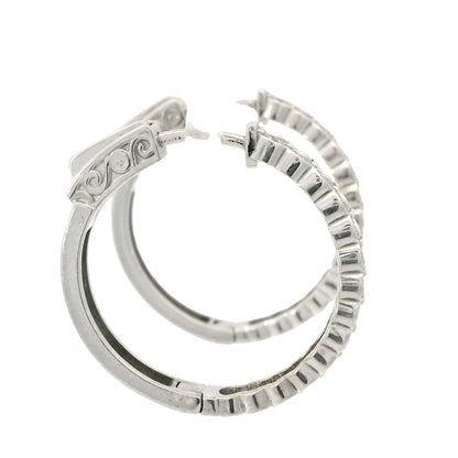 14K White Gold Natural 1.15 Carat Round Brilliant Diamond Bezel Set Hoop Earrings