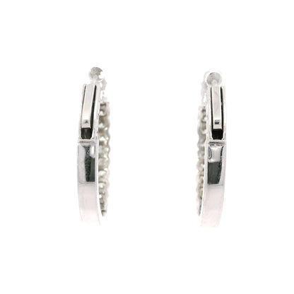 14K White Gold Natural 1.15 Carat Round Brilliant Diamond Bezel Set Hoop Earrings