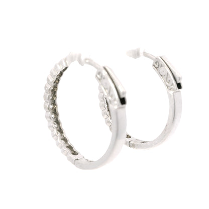 14K White Gold Natural 1.15 Carat Round Brilliant Diamond Bezel Set Hoop Earrings