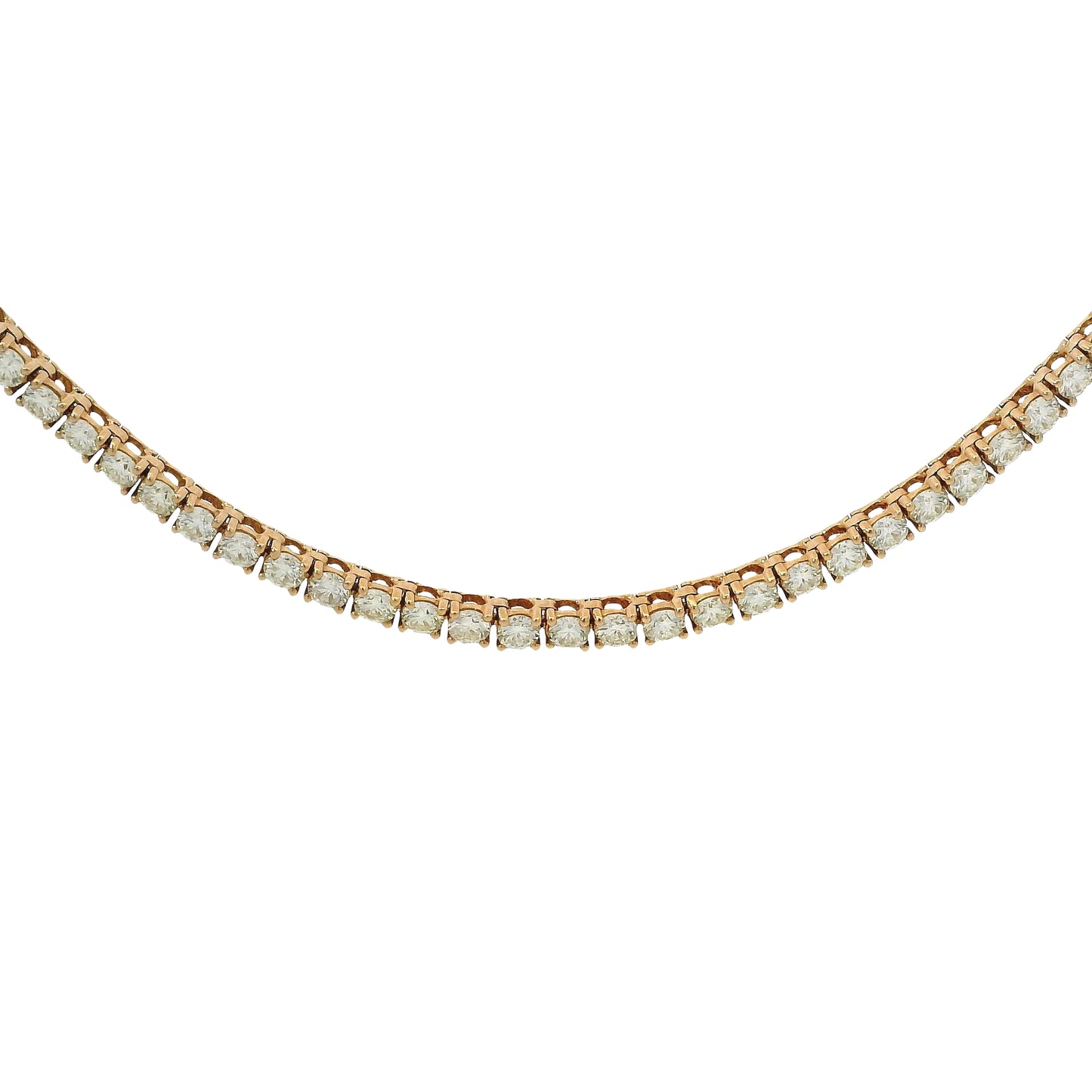 14k Rose Gold Natural 7.05 Carat Round Brilliant Diamond Tennis Necklace