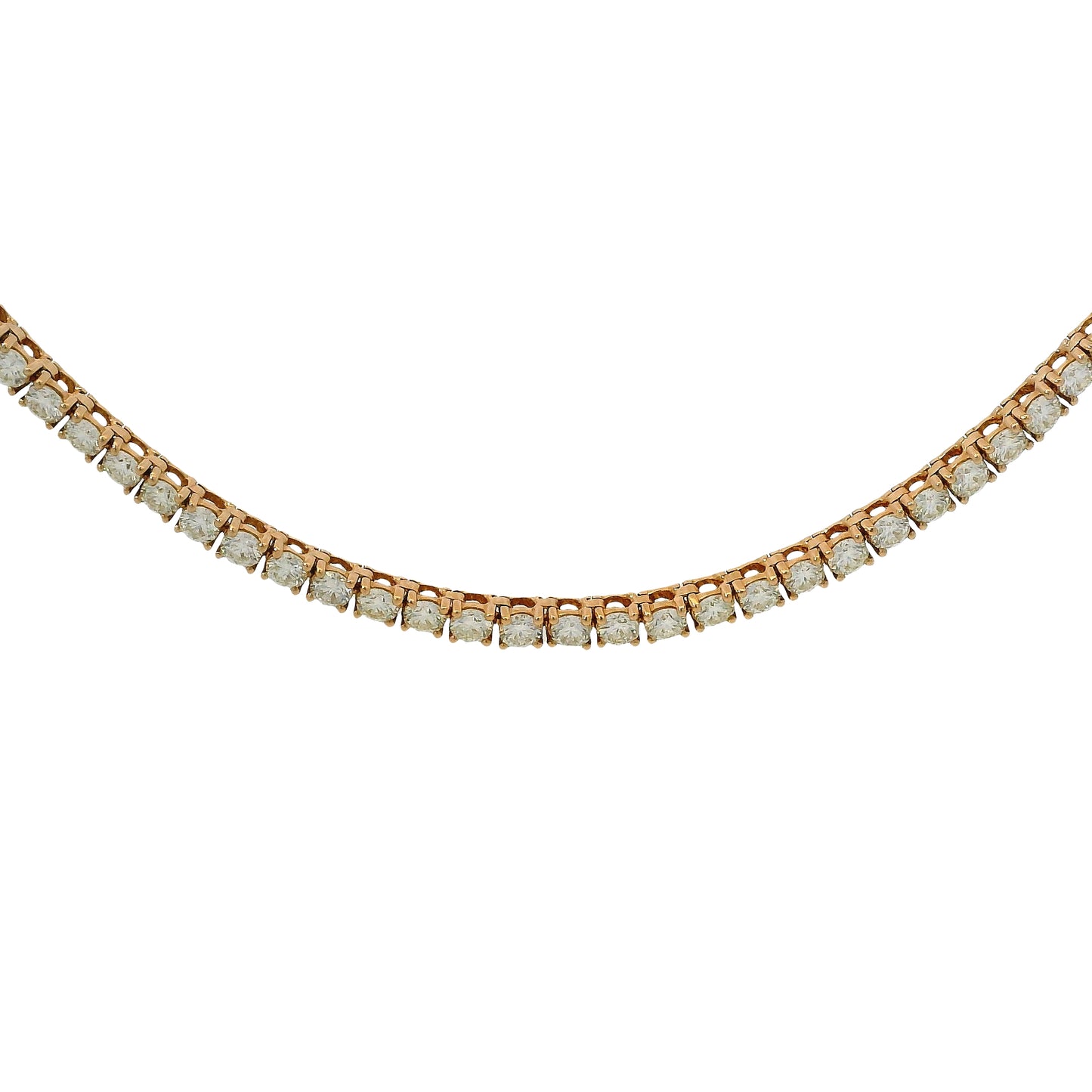 14k Rose Gold Natural 7.05 Carat Round Brilliant Diamond Tennis Necklace