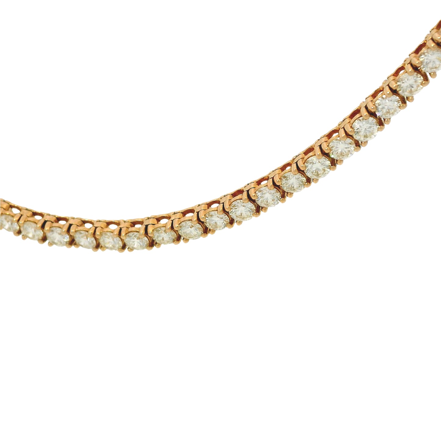 14k Rose Gold Natural 7.05 Carat Round Brilliant Diamond Tennis Necklace