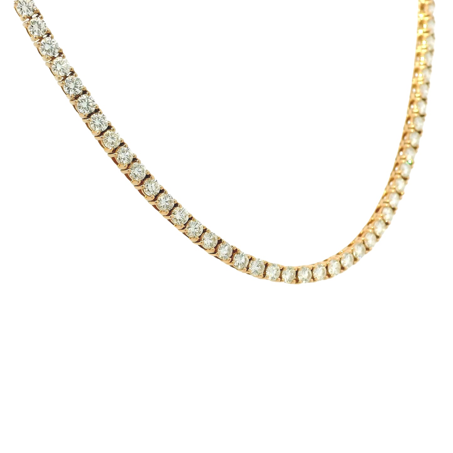 14k Rose Gold Natural 7.05 Carat Round Brilliant Diamond Tennis Necklace