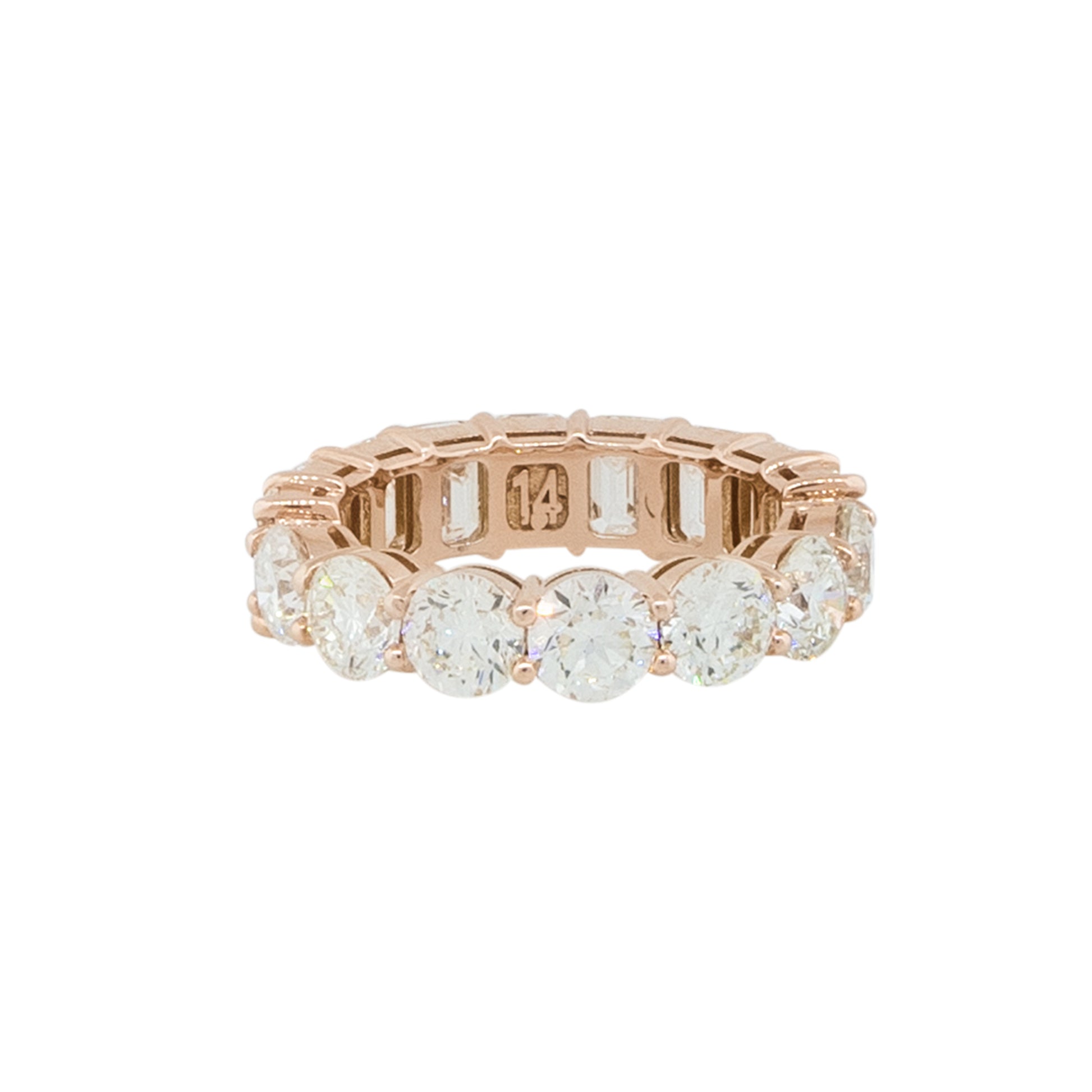 14k Rose Gold 7.37ctw Round and Emerald Cut Diamond Eternity Band Ring
