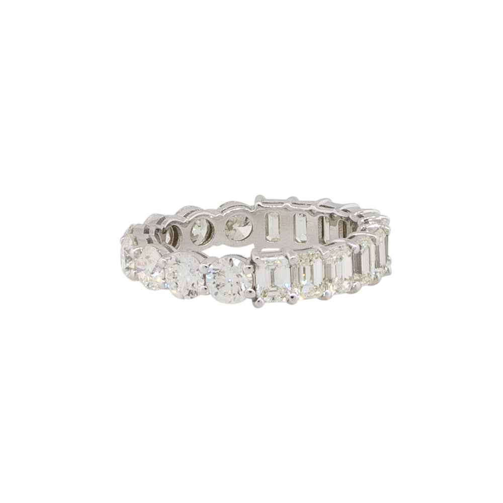 14k White Gold 4.61ctw Round and Emerald Cut Diamond Eternity Band Ring