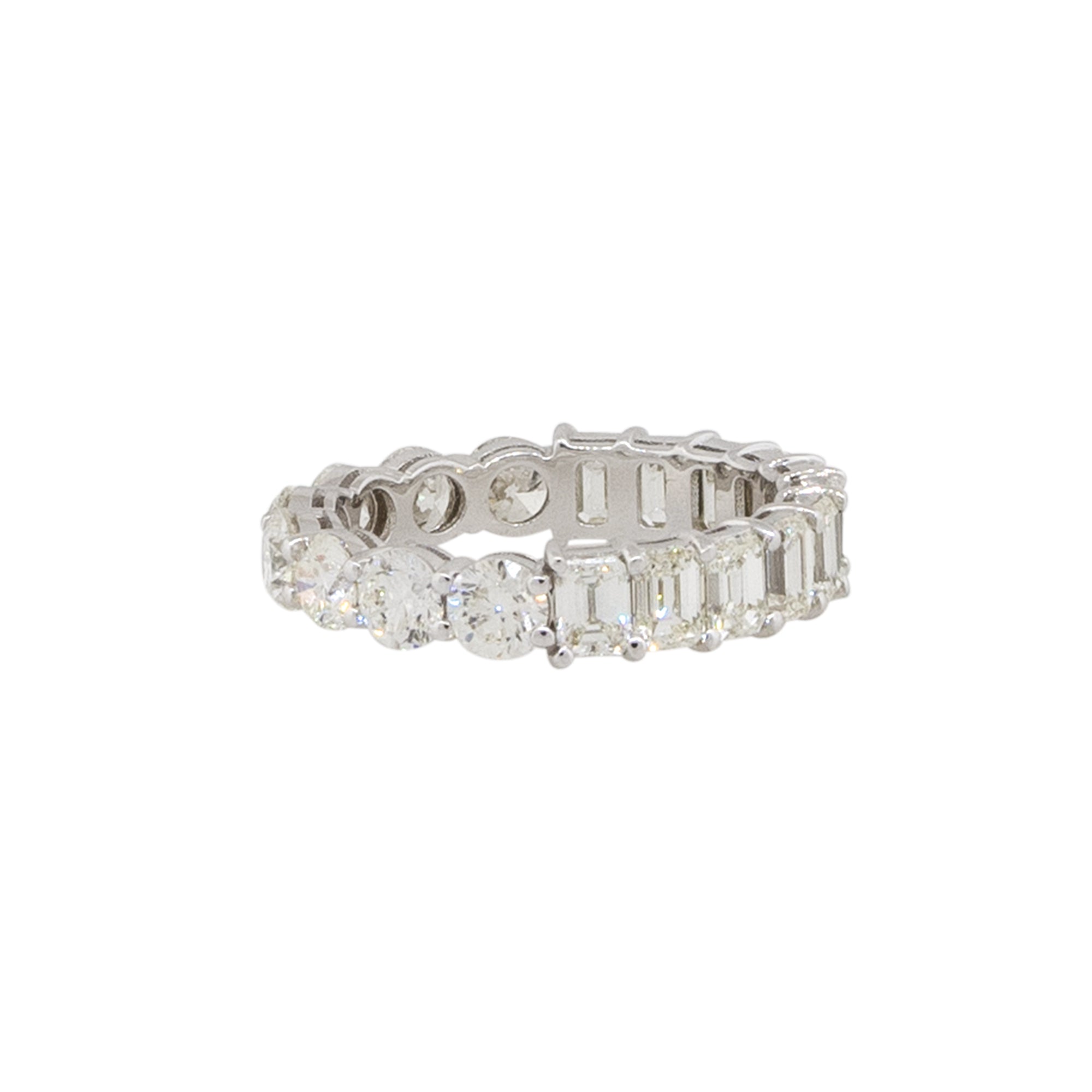 14k White Gold 4.61ctw Round and Emerald Cut Diamond Eternity Band Ring