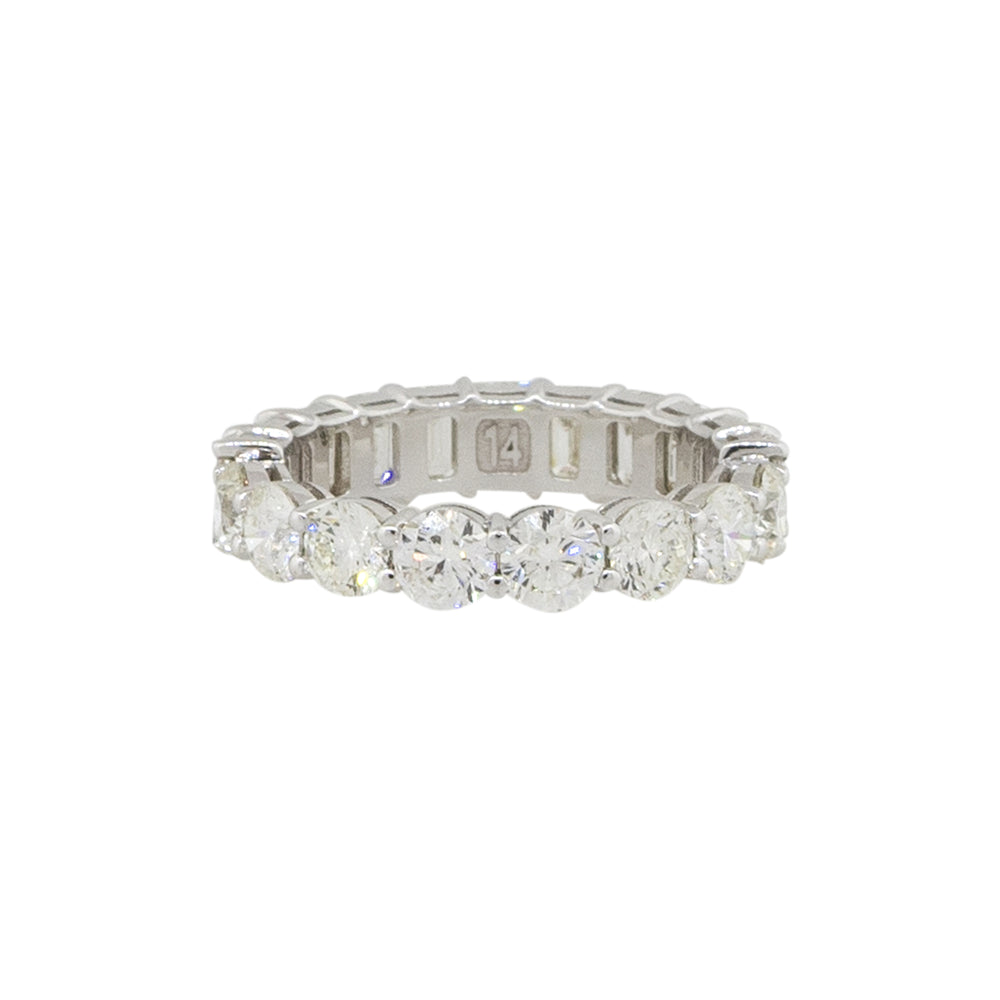 14k White Gold 4.61ctw Round and Emerald Cut Diamond Eternity Band Ring