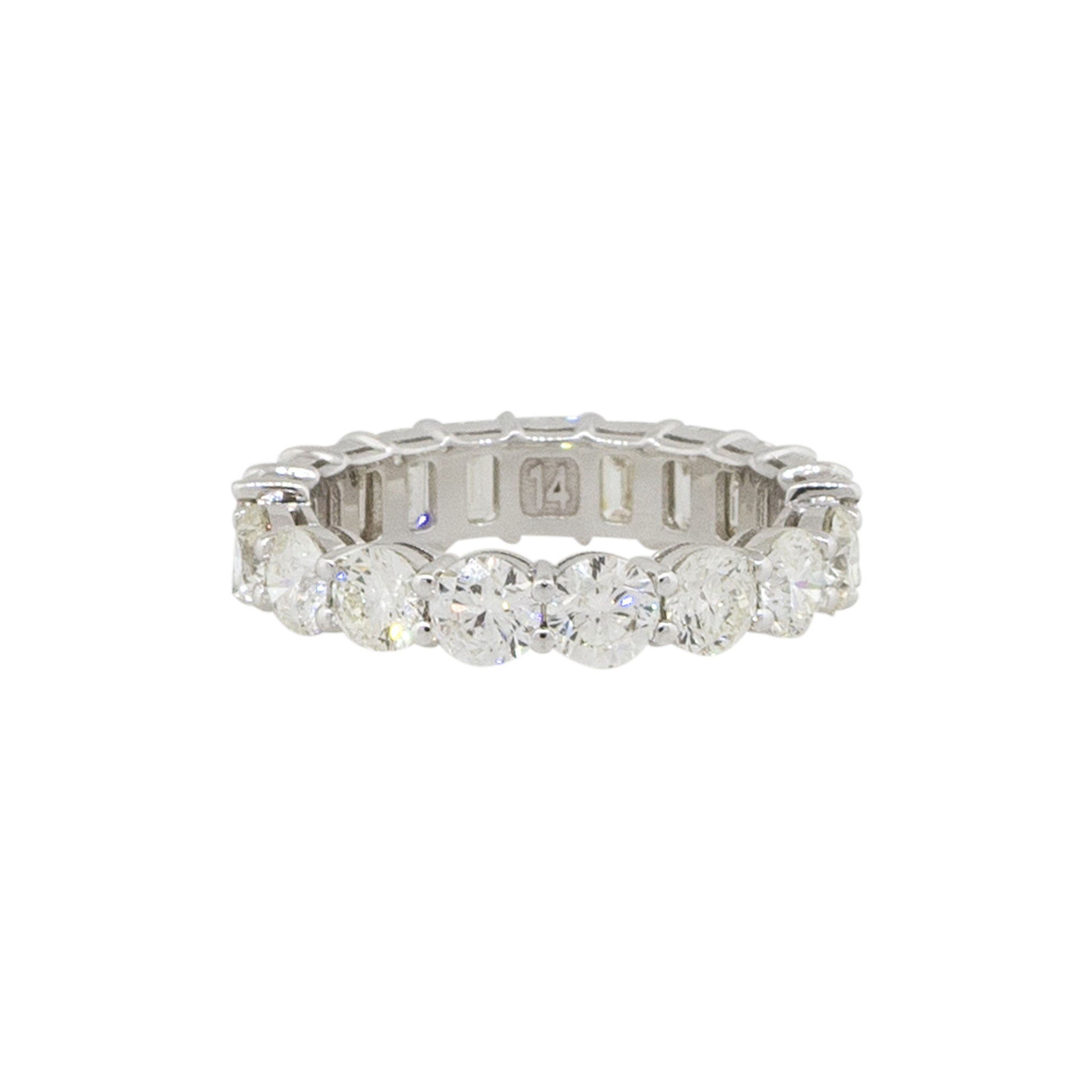 14k White Gold 4.61ctw Round and Emerald Cut Diamond Eternity Band Ring