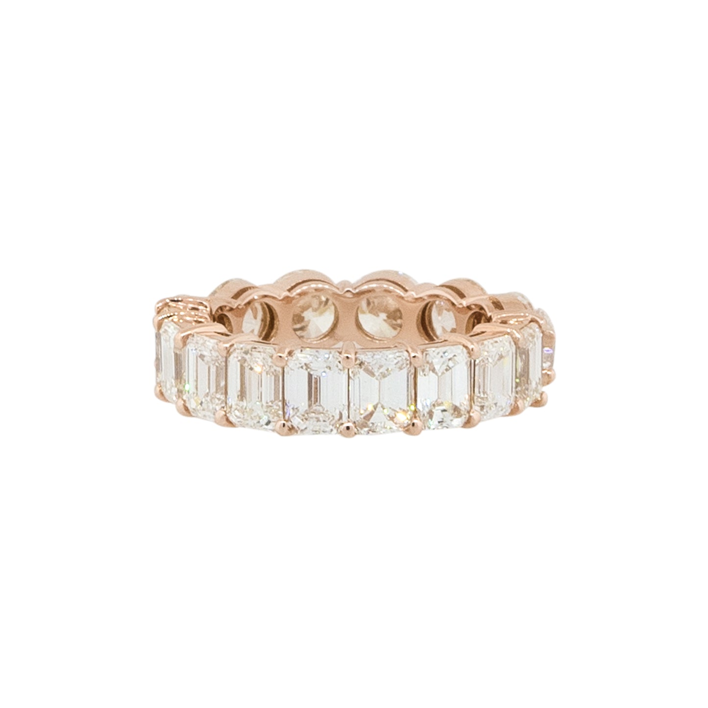 14k Rose Gold 7.37ctw Round and Emerald Cut Diamond Eternity Band Ring