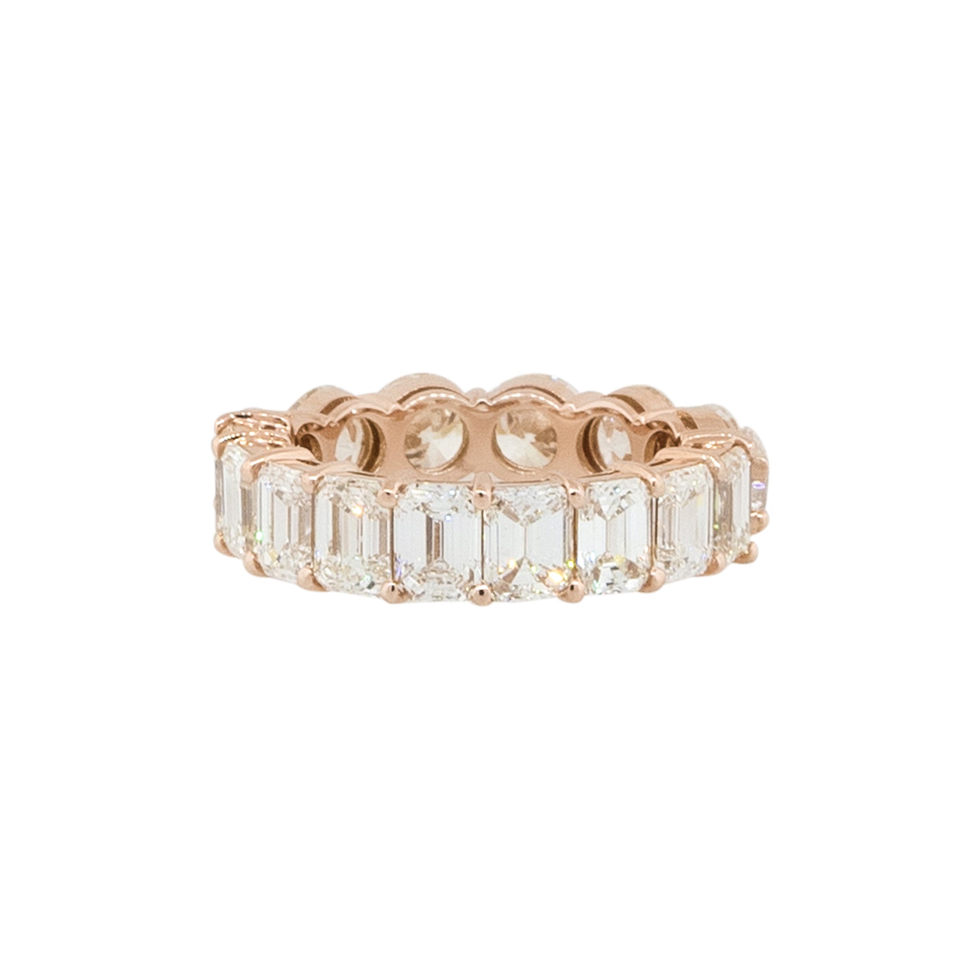 14k Rose Gold 7.37ctw Round and Emerald Cut Diamond Eternity Band Ring