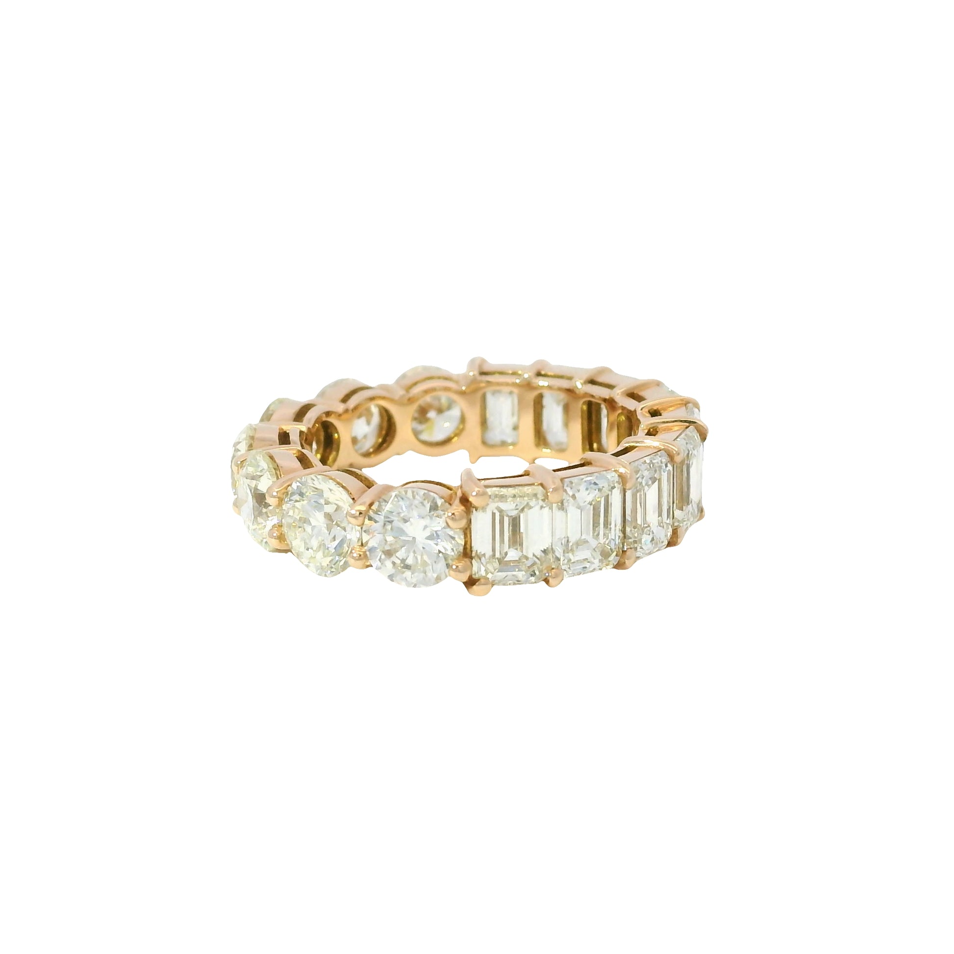 14k Rose Gold 7.37ctw Round and Emerald Cut Diamond Eternity Band Ring