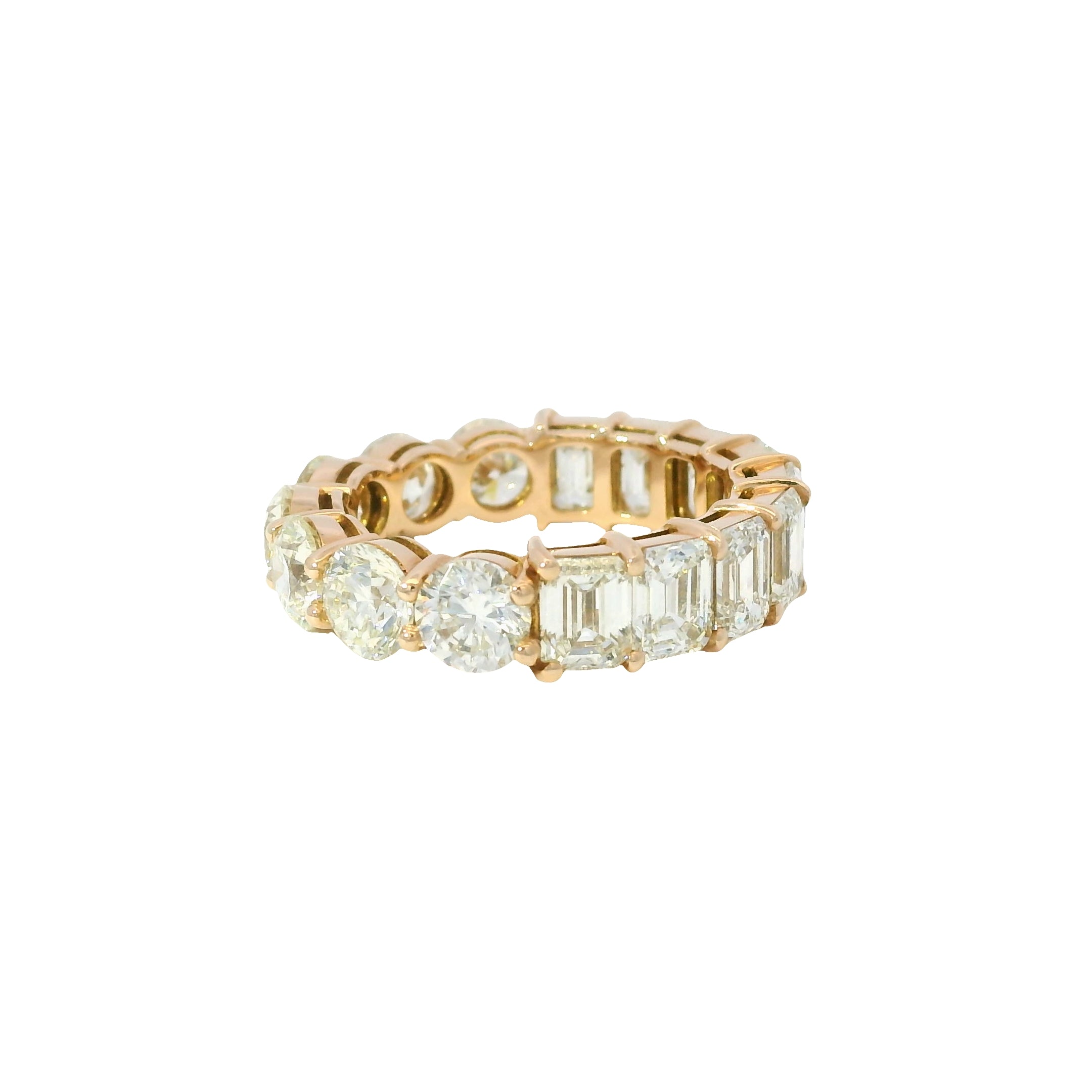 14k Rose Gold 7.37ctw Round and Emerald Cut Diamond Eternity Band Ring