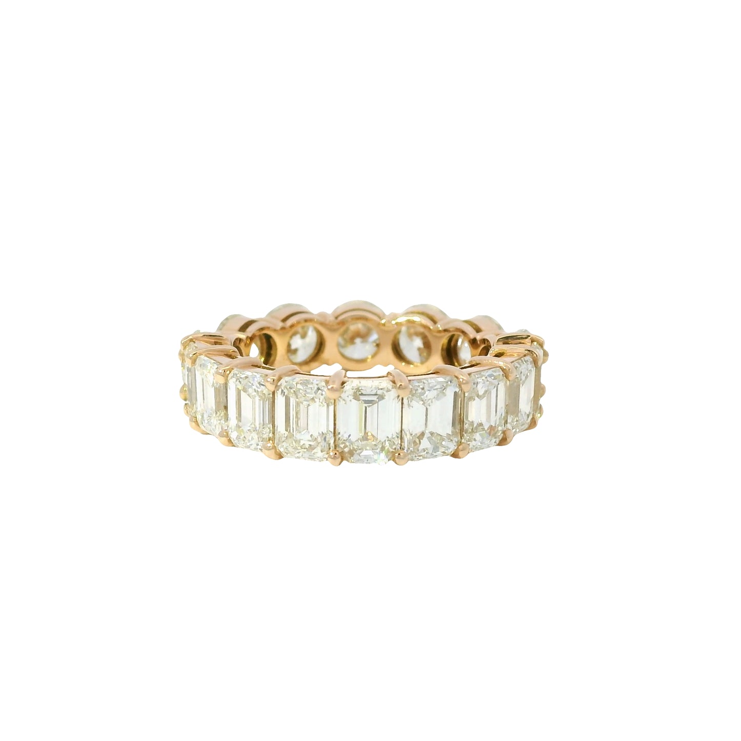 14k Rose Gold 7.37ctw Round and Emerald Cut Diamond Eternity Band Ring
