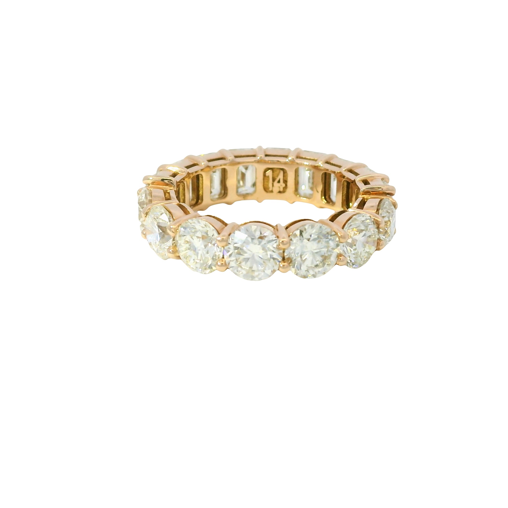 14k Rose Gold 7.37ctw Round and Emerald Cut Diamond Eternity Band Ring