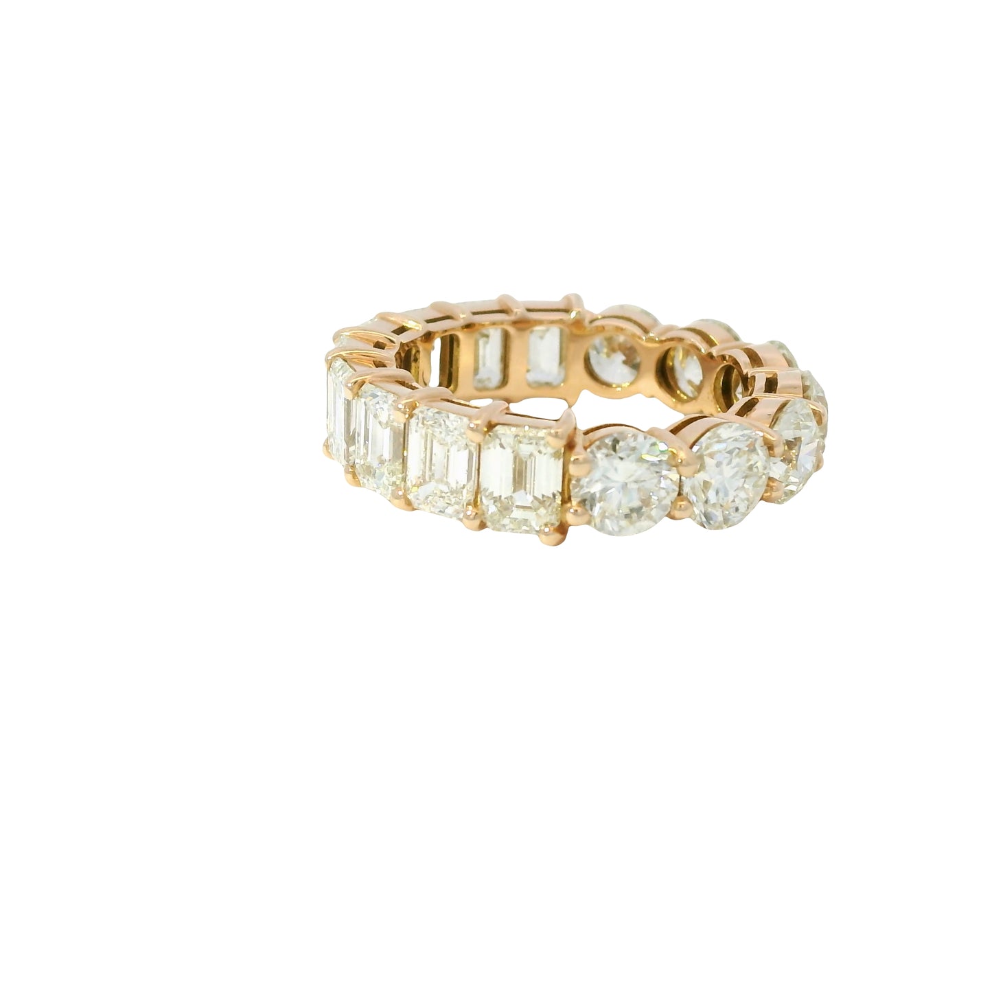 14k Rose Gold 7.37ctw Round and Emerald Cut Diamond Eternity Band Ring