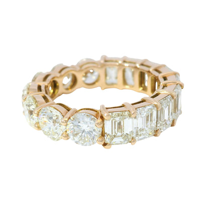 14k Rose Gold 7.37ctw Round and Emerald Cut Diamond Eternity Band Ring