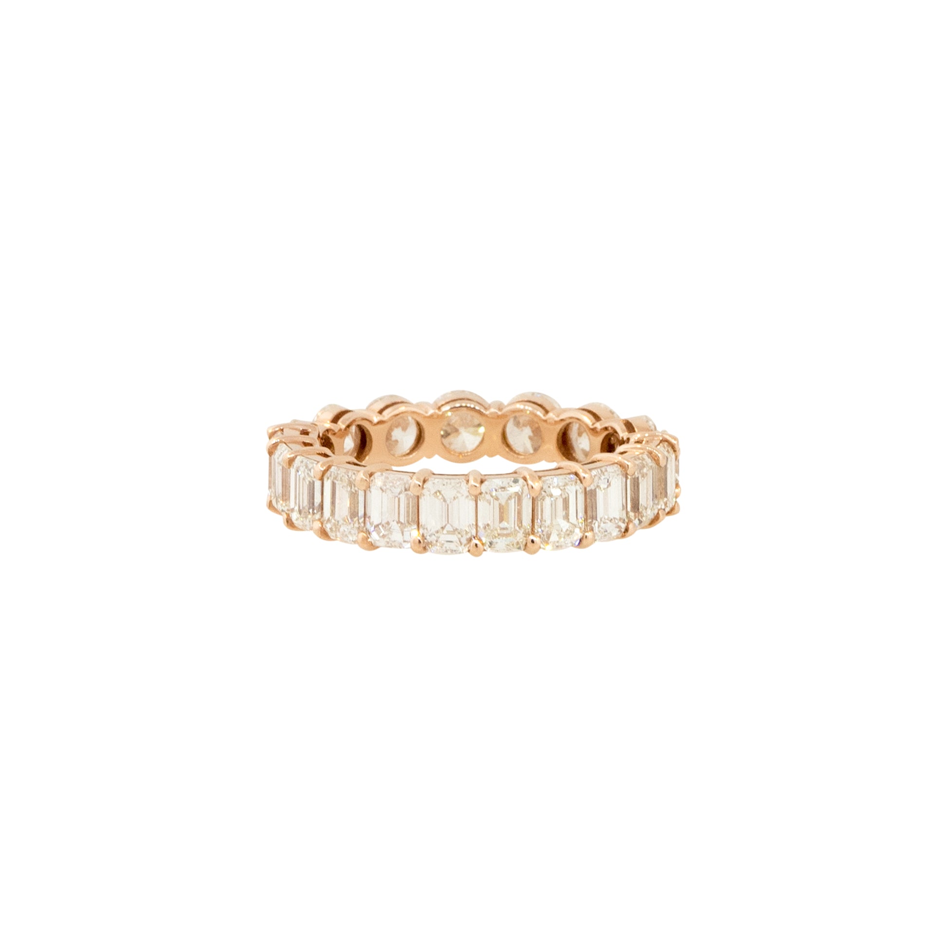 14k Rose Gold 4.62ctw Round and Emerald Cut Diamond Eternity Band Ring