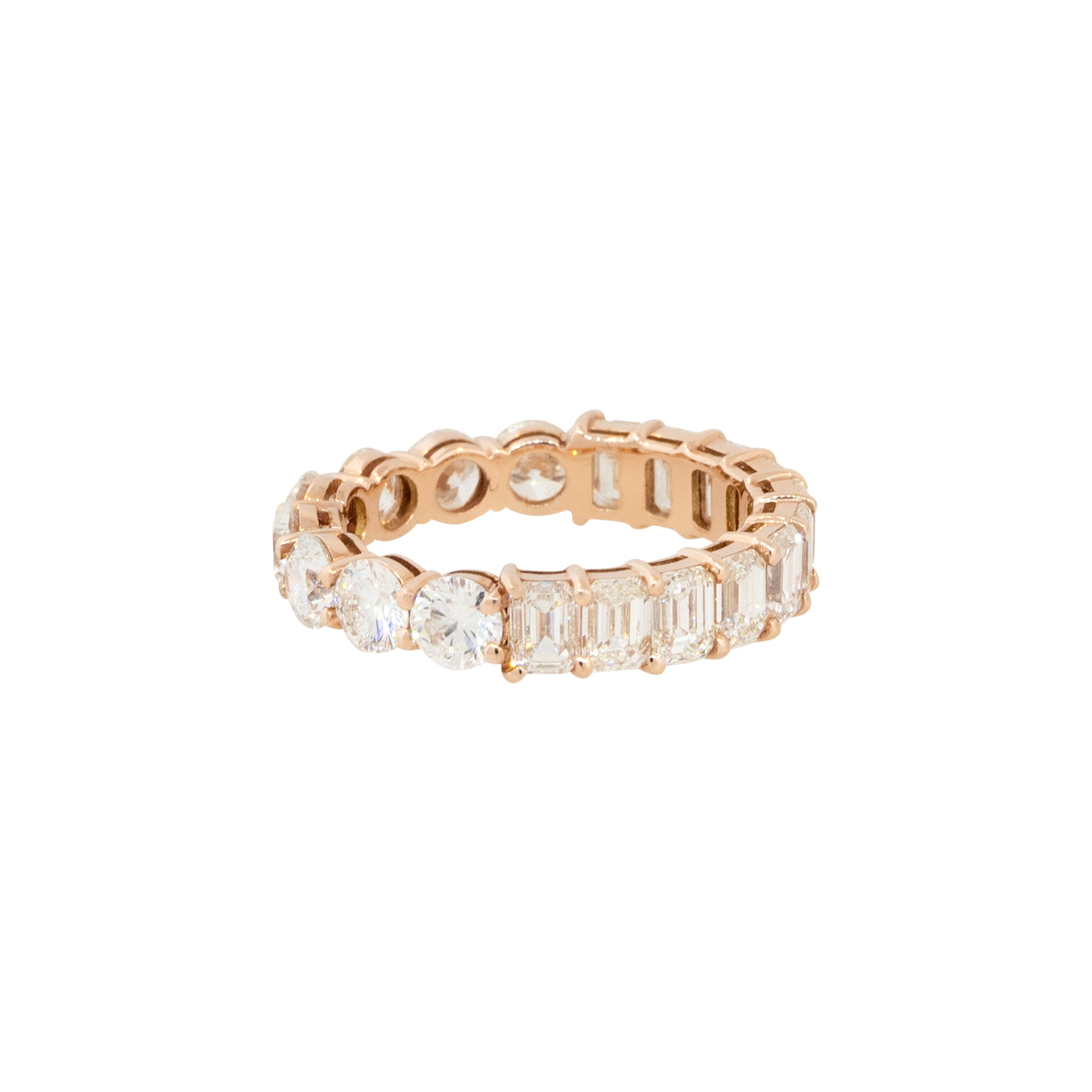 14k Rose Gold 4.62ctw Round and Emerald Cut Diamond Eternity Band Ring