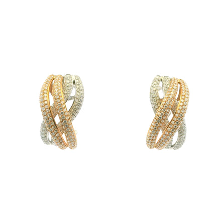 18K Two-Tone Pave Natural Round Brilliant Cut Diamond X-Style Earrings