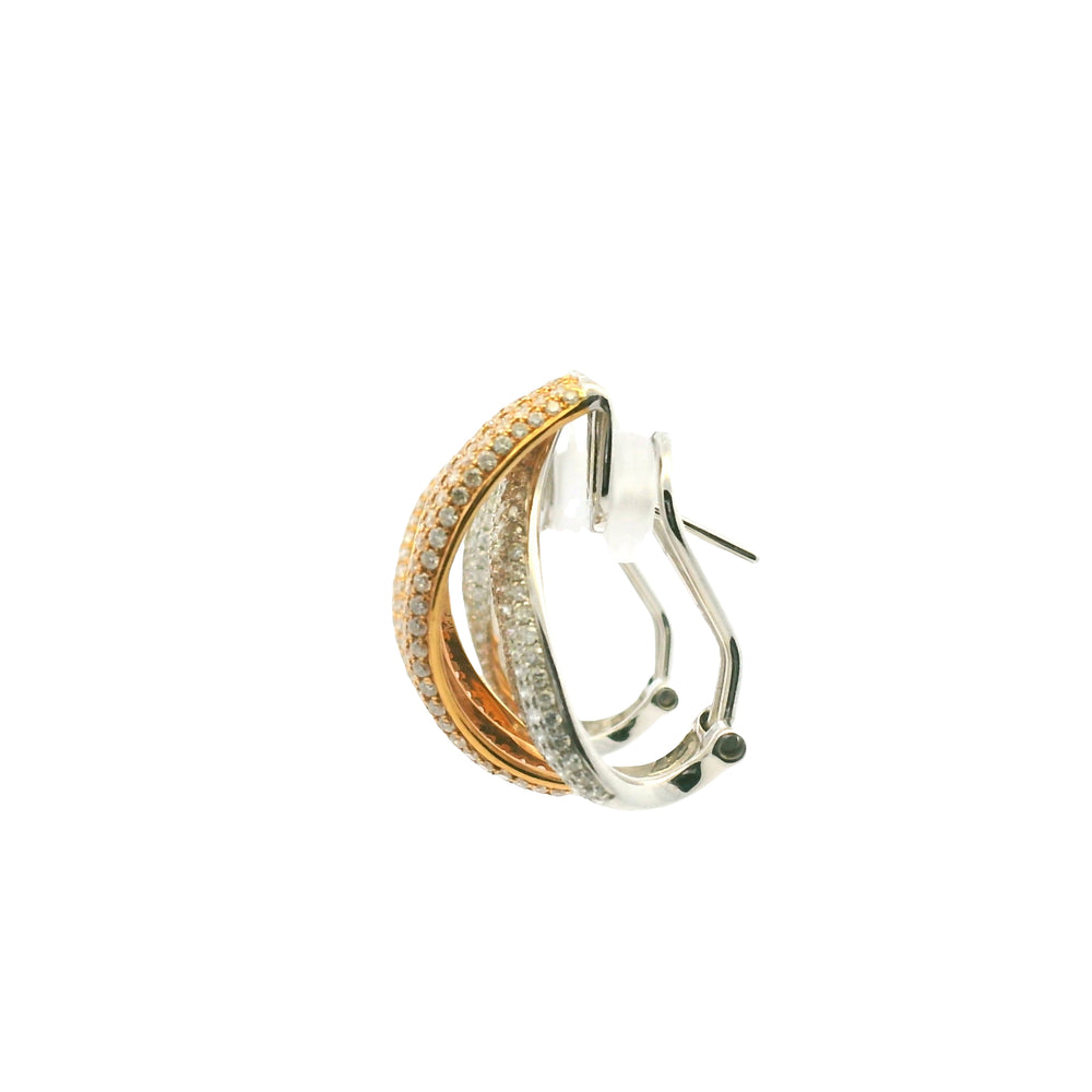 18K Two-Tone Pave Natural Round Brilliant Cut Diamond X-Style Earrings
