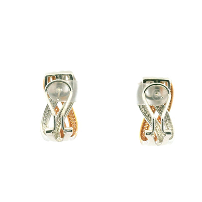 18K Two-Tone Pave Natural Round Brilliant Cut Diamond X-Style Earrings