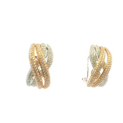 18K Two-Tone Pave Natural Round Brilliant Cut Diamond X-Style Earrings