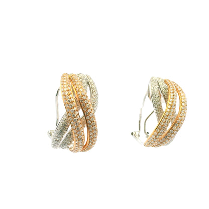 18K Two-Tone Pave Natural Round Brilliant Cut Diamond X-Style Earrings