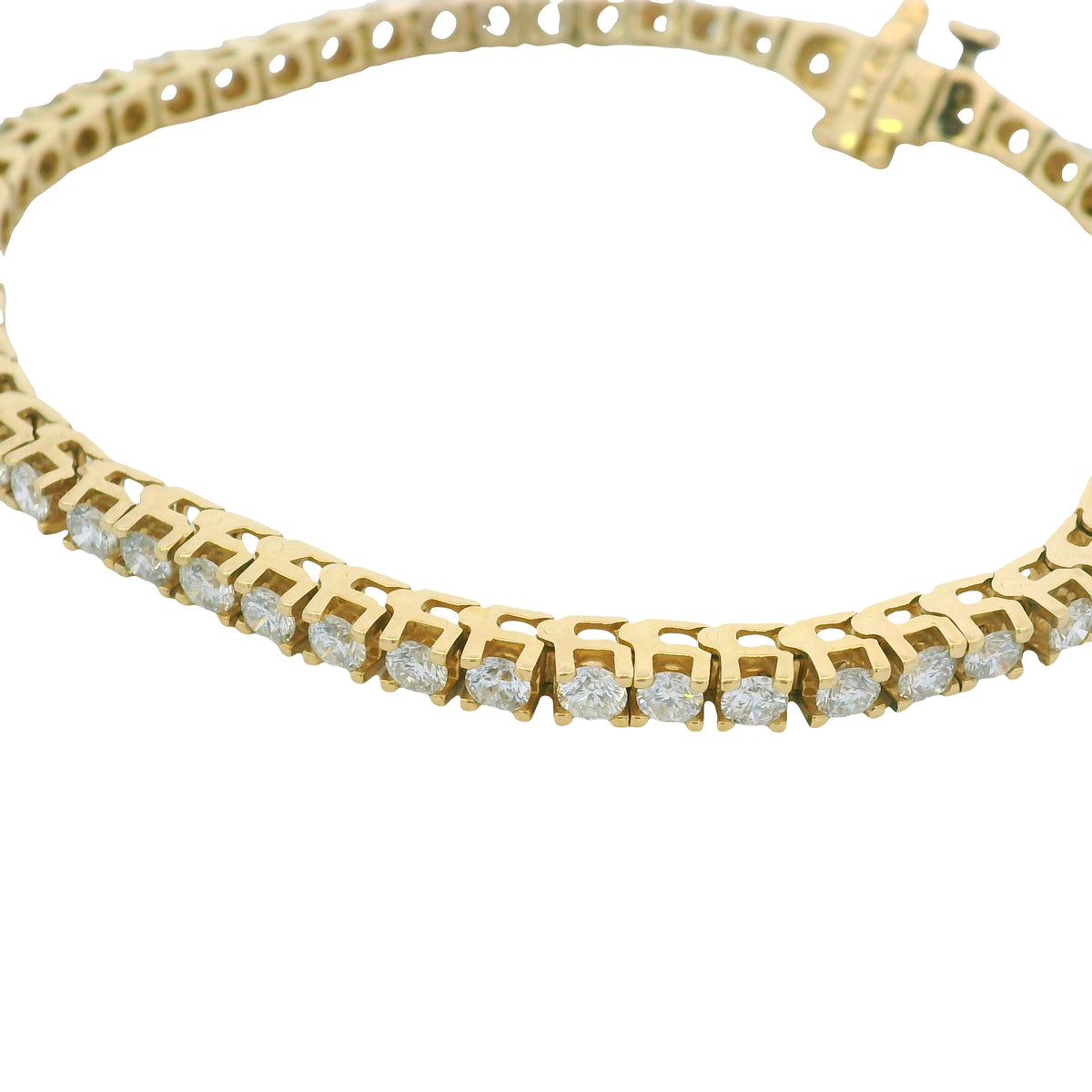 14K Yellow Gold Natural 8.49 Carat Round Brilliant Diamond Tennis Bracelet
