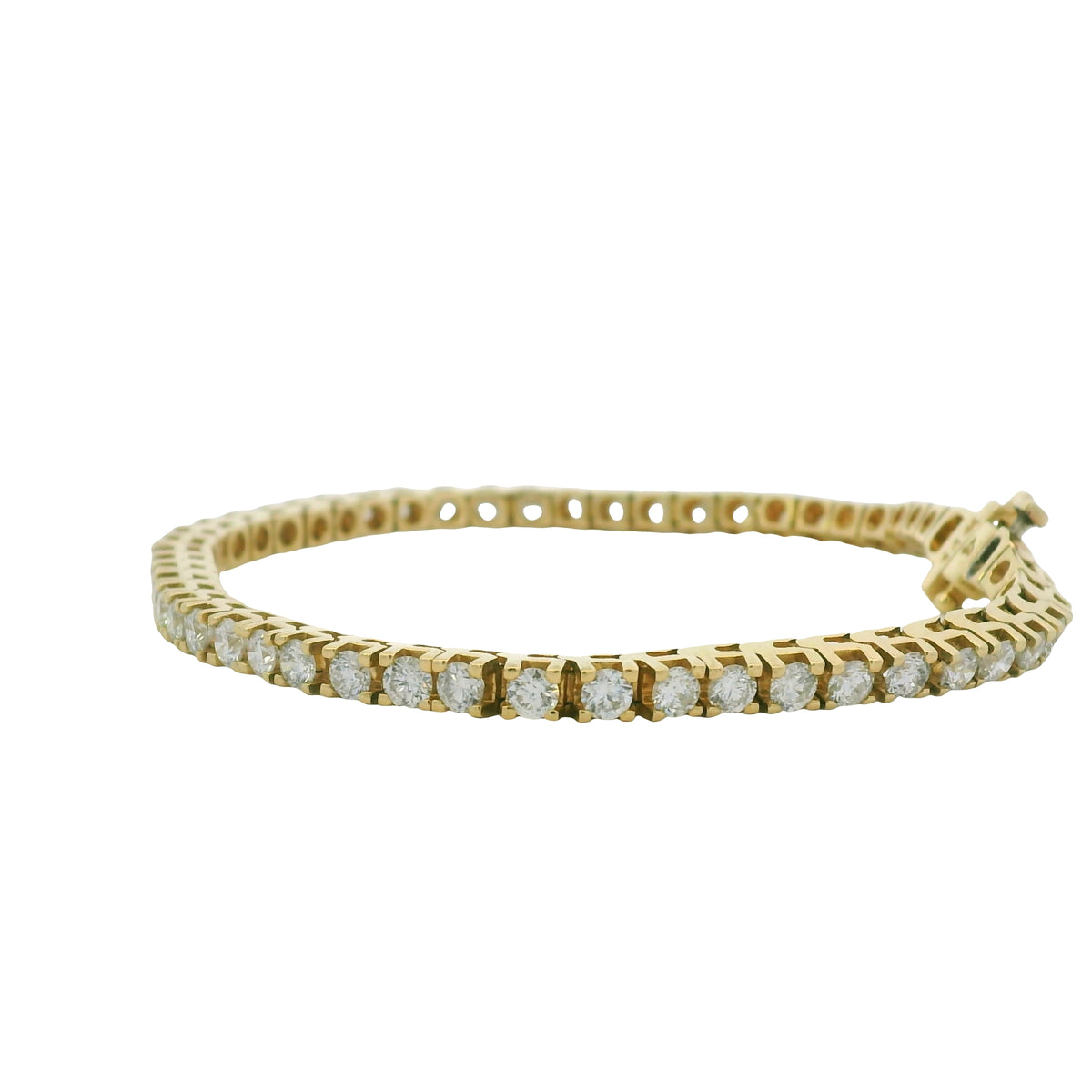 14K Yellow Gold Natural 8.49 Carat Round Brilliant Diamond Tennis Bracelet