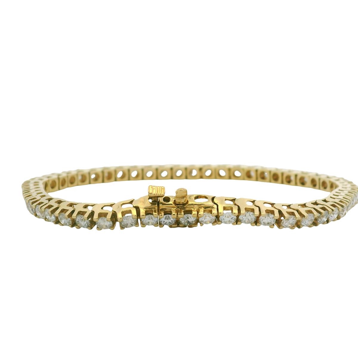 14K Yellow Gold Natural 8.49 Carat Round Brilliant Diamond Tennis Bracelet