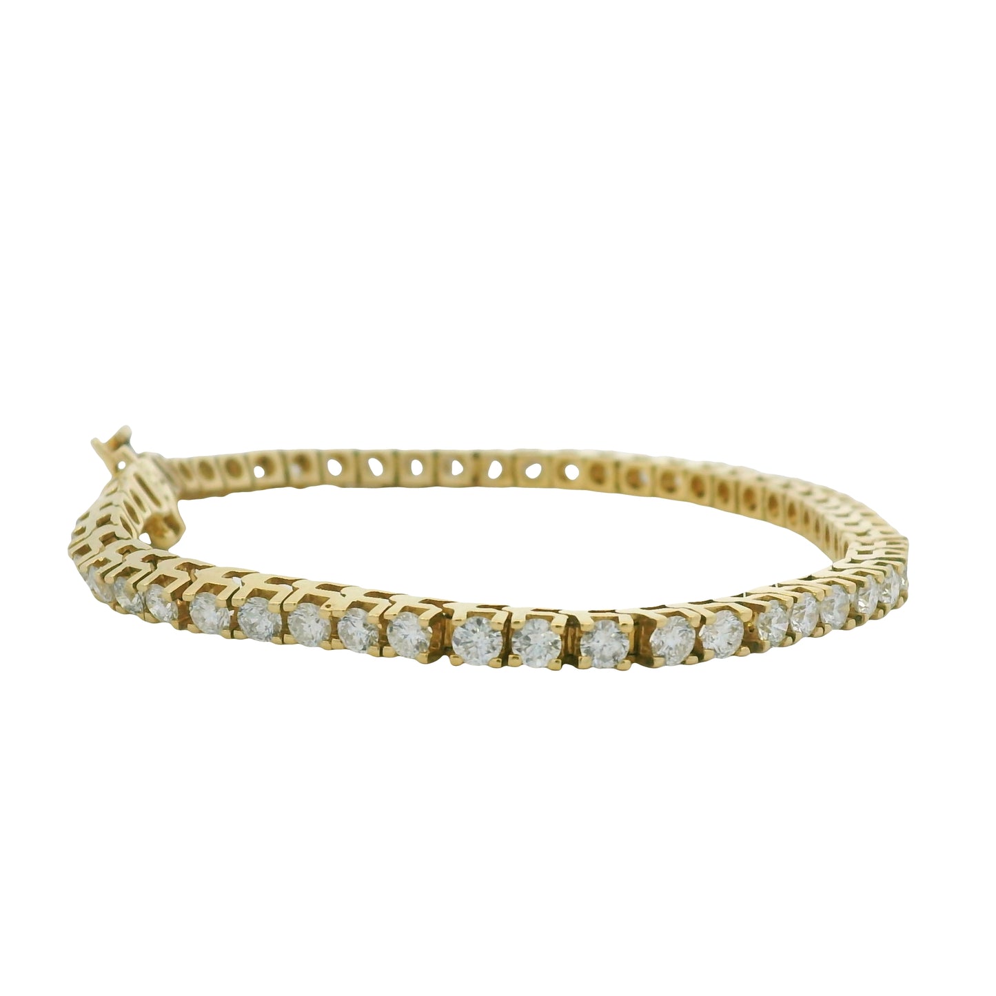 14K Yellow Gold Natural 8.49 Carat Round Brilliant Diamond Tennis Bracelet