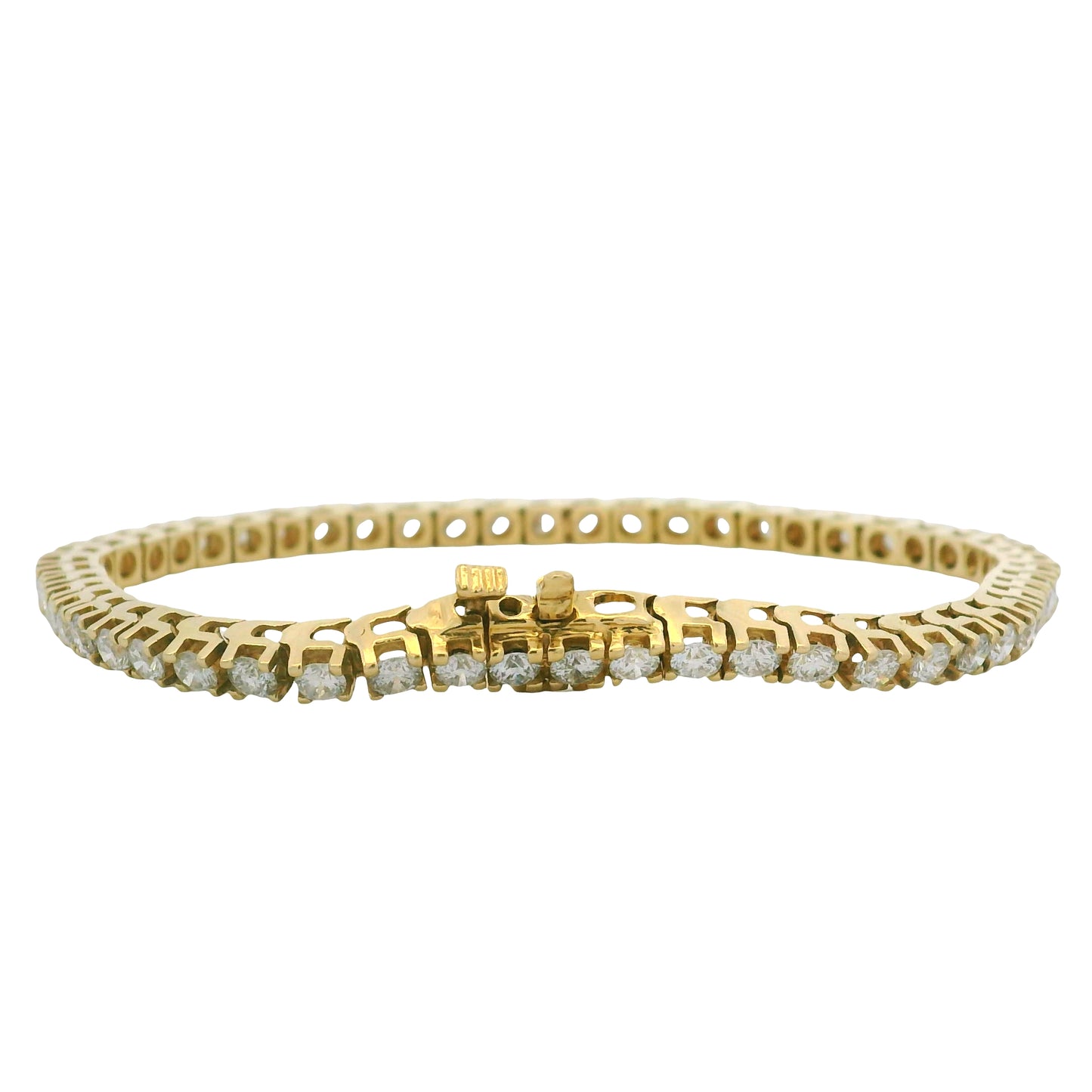 14K Yellow Gold Natural 8.49 Carat Round Brilliant Diamond Tennis Bracelet