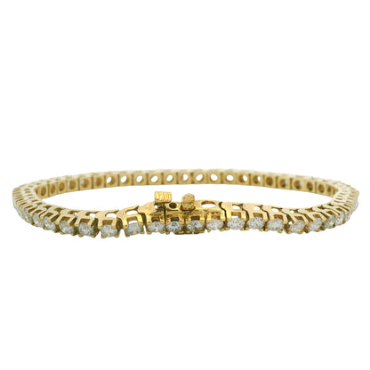 14K Yellow Gold Natural 8.49 Carat Round Brilliant Diamond Tennis Bracelet