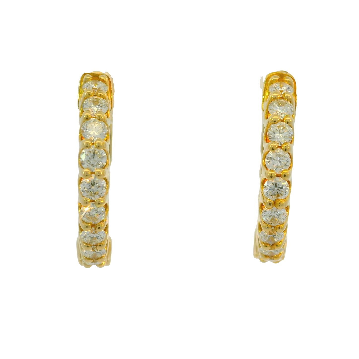 14k Yellow Gold Natural 1.80 Carat Diamond Hoop Earrings