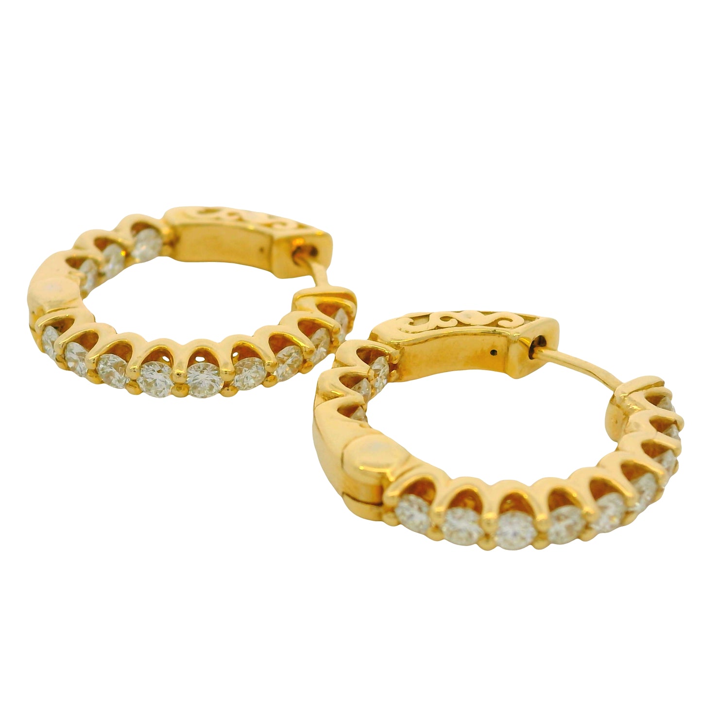 14k Yellow Gold Natural 1.80 Carat Diamond Hoop Earrings