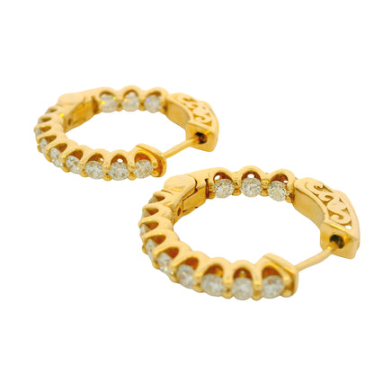 14k Yellow Gold Natural 1.80 Carat Diamond Hoop Earrings