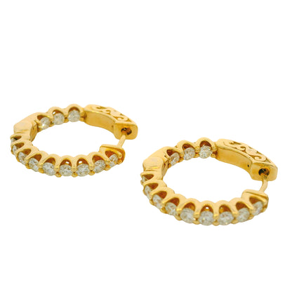 14k Yellow Gold Natural 1.80 Carat Diamond Hoop Earrings