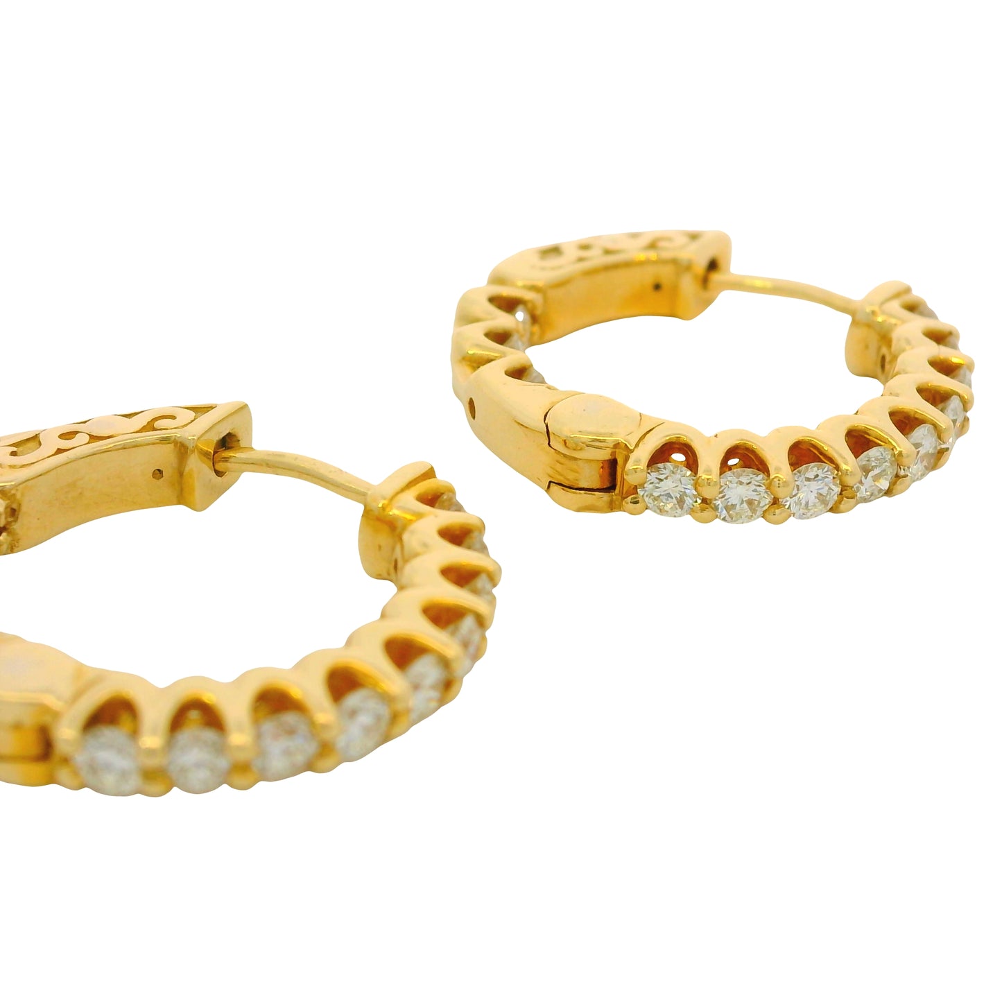 14k Yellow Gold Natural 1.80 Carat Diamond Hoop Earrings
