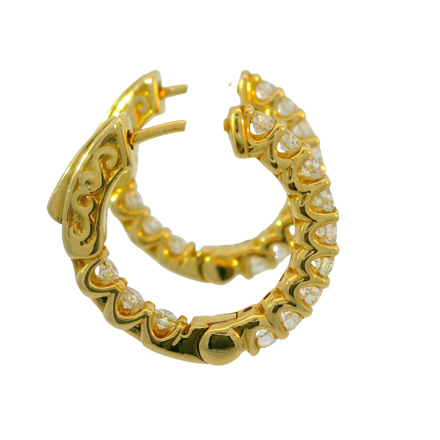 14k Yellow Gold Natural 1.80 Carat Diamond Hoop Earrings