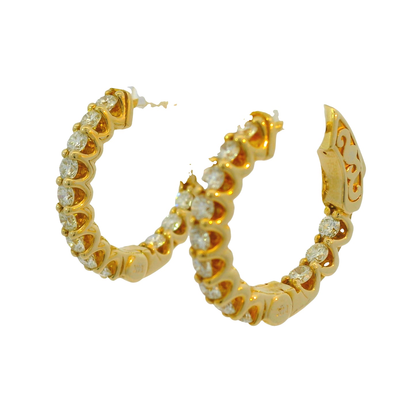 14k Yellow Gold Natural 1.80 Carat Diamond Hoop Earrings
