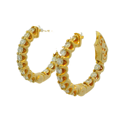 14k Yellow Gold Natural 1.80 Carat Diamond Hoop Earrings
