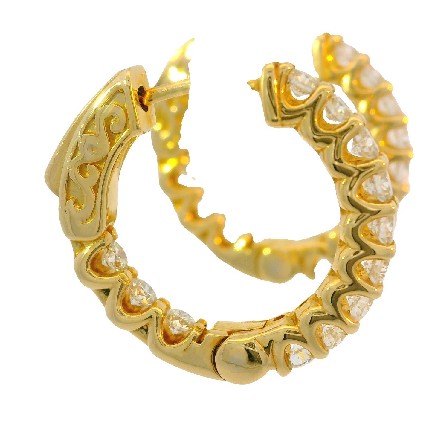 14k Yellow Gold Natural 1.80 Carat Diamond Hoop Earrings