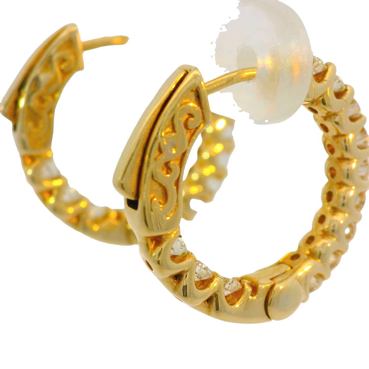 14k Yellow Gold Natural 1.80 Carat Diamond Hoop Earrings
