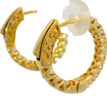 14k Yellow Gold Natural 1.80 Carat Diamond Hoop Earrings