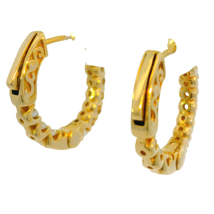 14k Yellow Gold Natural 1.80 Carat Diamond Hoop Earrings