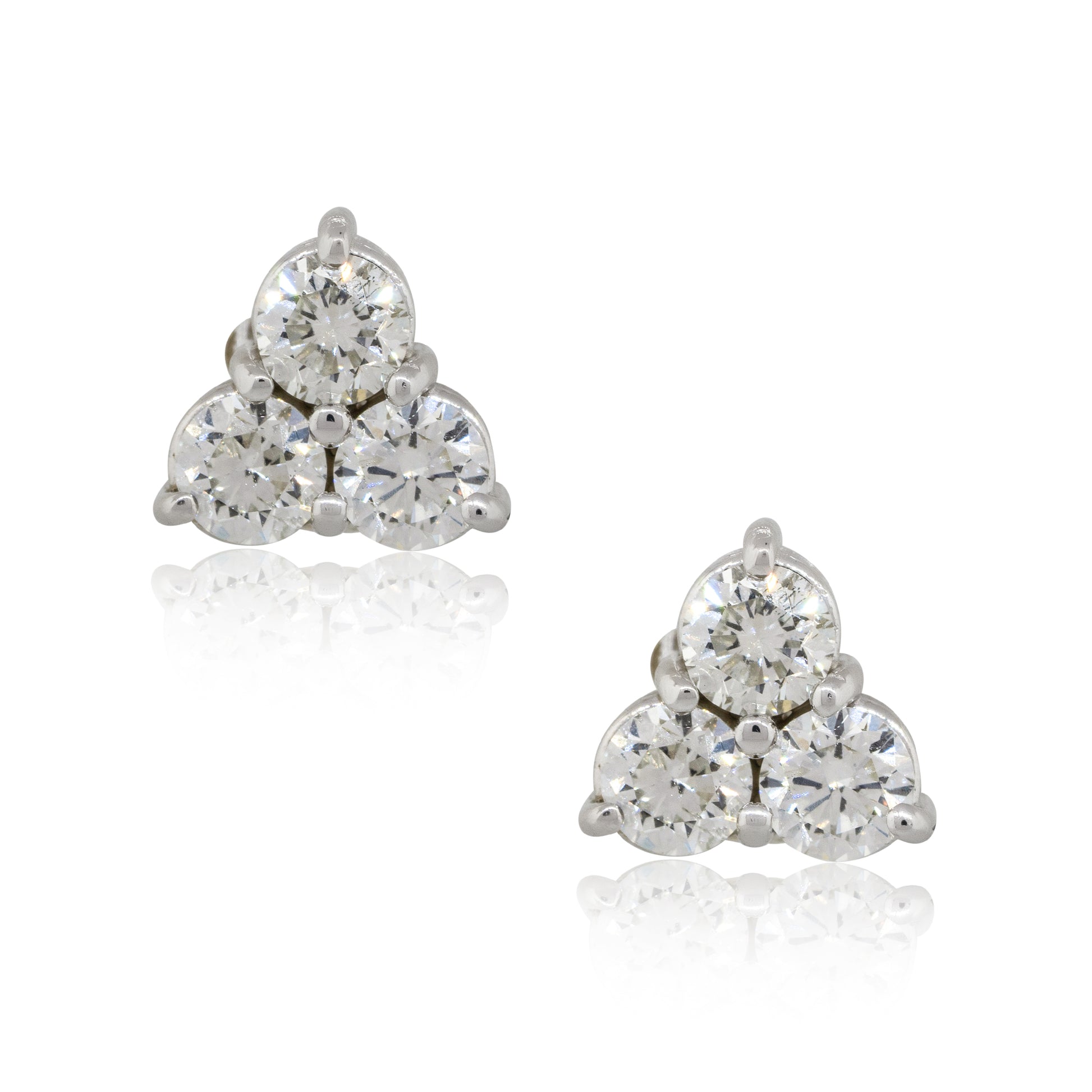 14k White Gold 1.50ctw Three Diamond Stud Earrings
