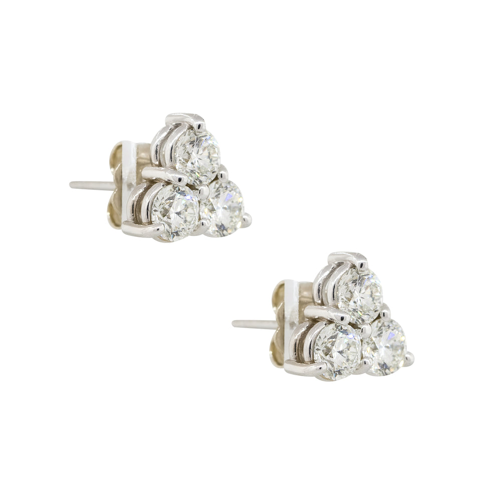 14k White Gold 1.50ctw Three Diamond Stud Earrings
