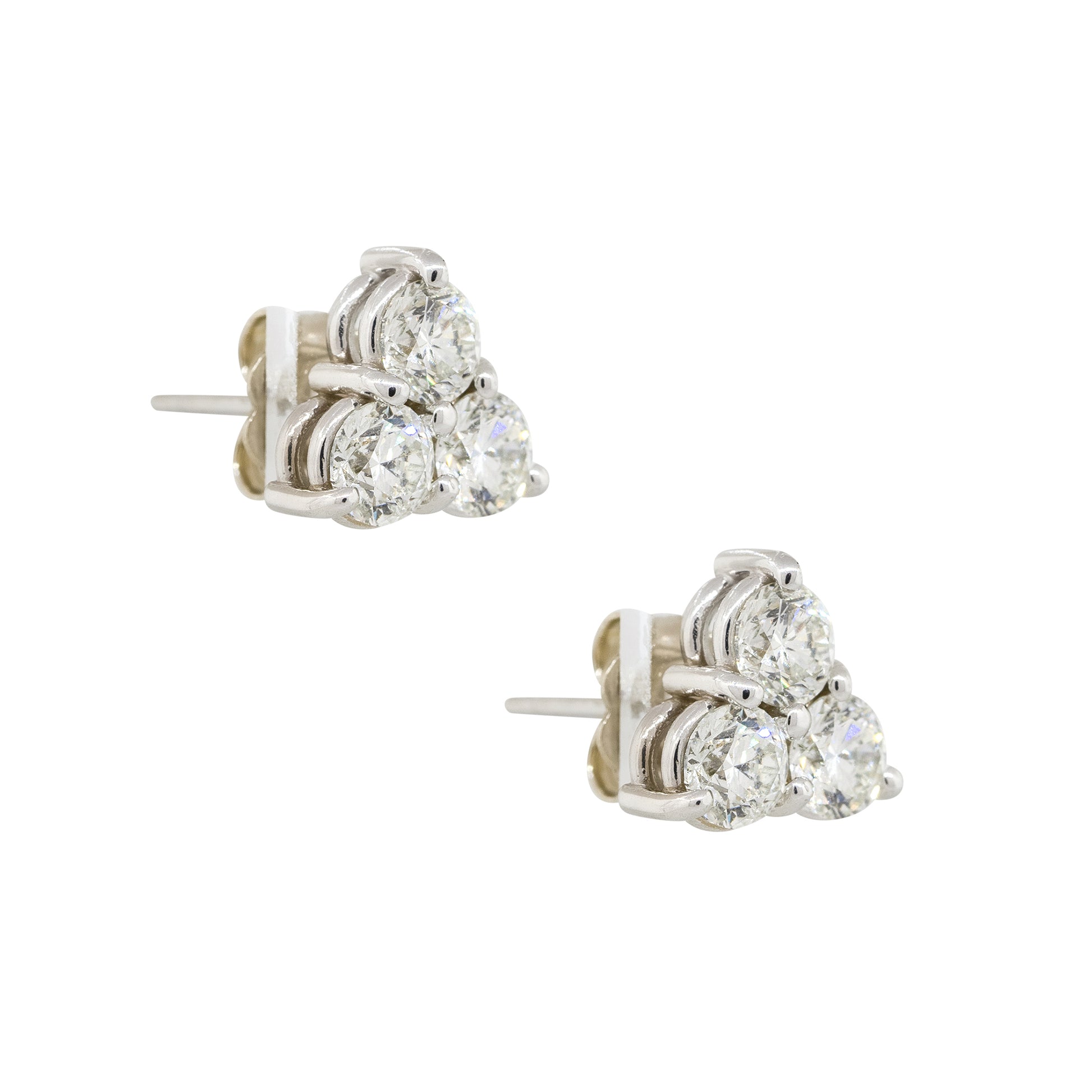 14k White Gold 1.50ctw Three Diamond Stud Earrings