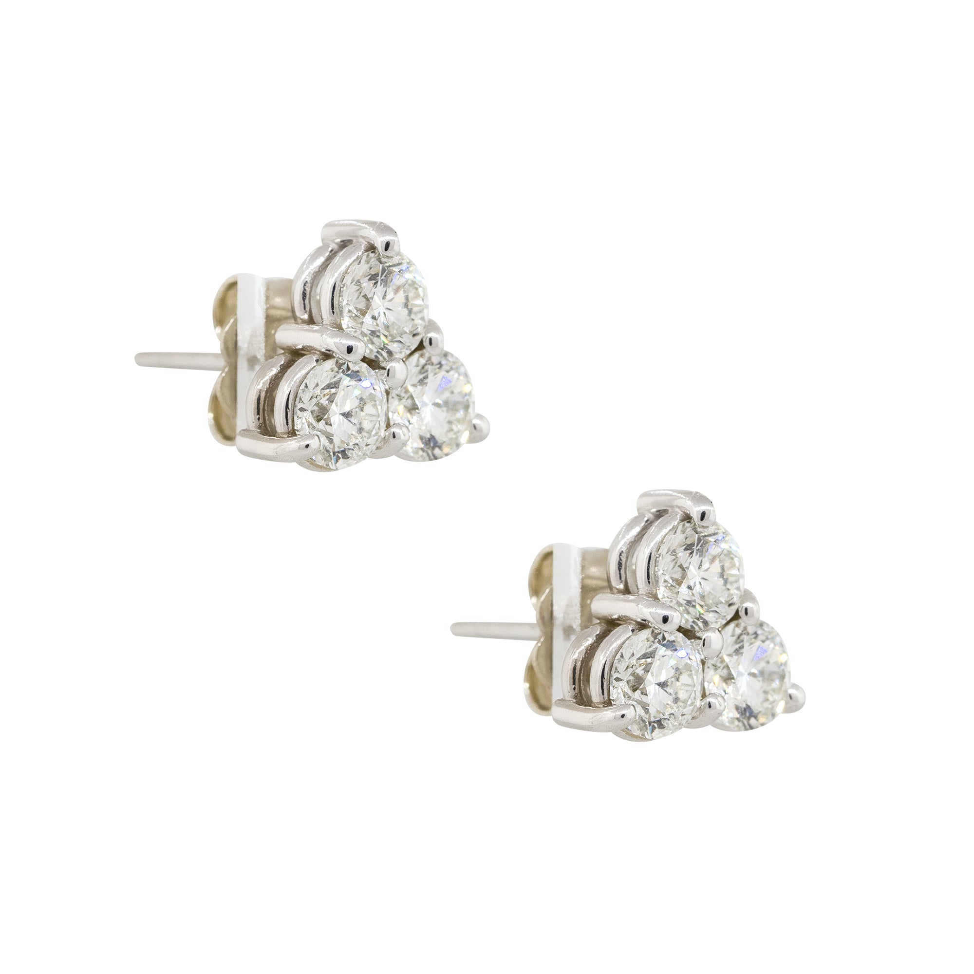 14k White Gold 1.50ctw Three Diamond Stud Earrings